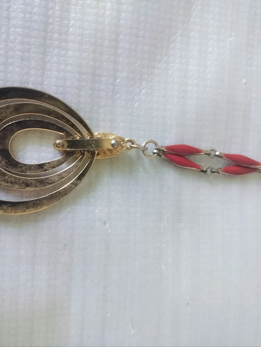 Vintage Red Enamel & Gold-Tone Triple Tiered Pendant Necklace